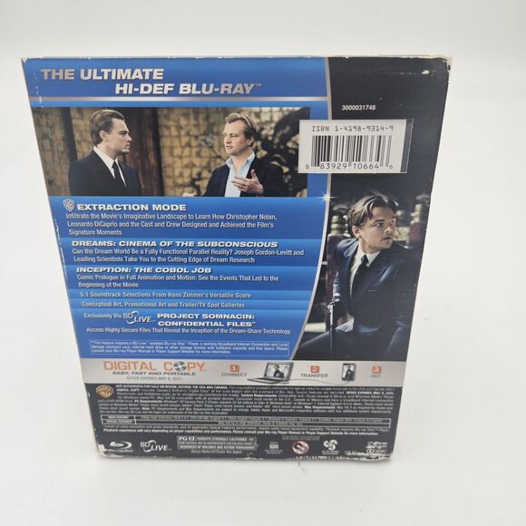 Inception 2010 Digital Copy Bluray Disc DVD Leonardo Dicaprio PG13 148 Minutes - Picture 2 of 8